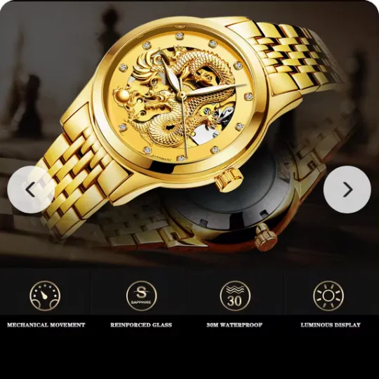 ساعة تنين ذهبي Quartz Wrist Watch Diamonds Men Watch product image
