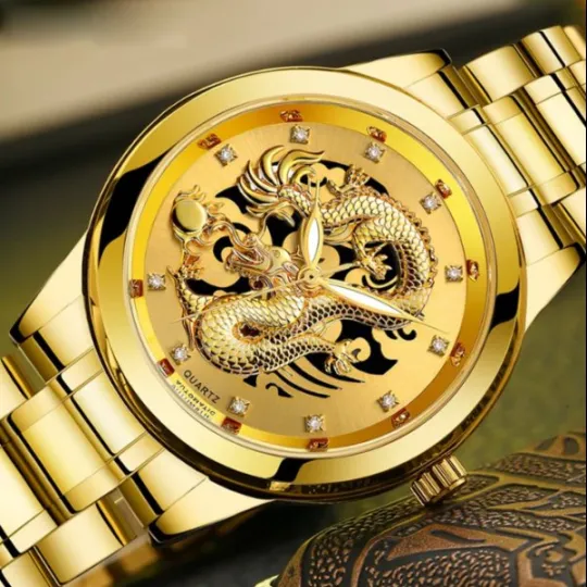 ساعة تنين ذهبي Quartz Wrist Watch Diamonds Men Watch product image